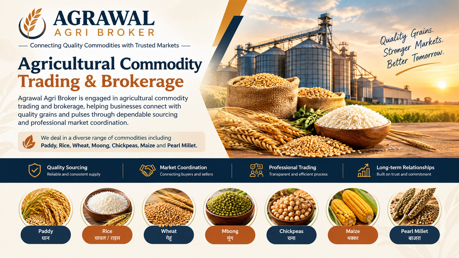 Bulk grain storage warehouse for agricultural commodity trading